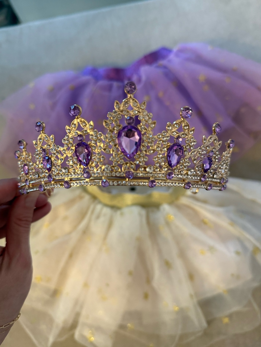 3pc set- FAO Schwarz Purple and Cream Star Tulle Tutus (2) and Purple Tiara